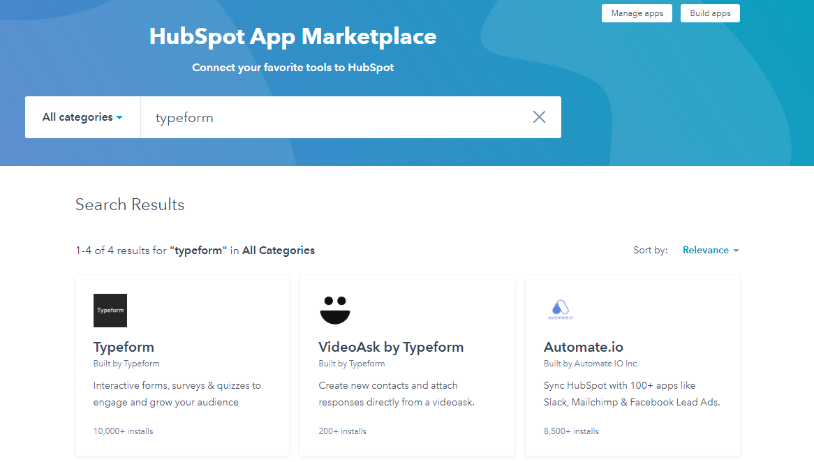 Integrazione Typeform HubSpot - Marketplace di HubSpot