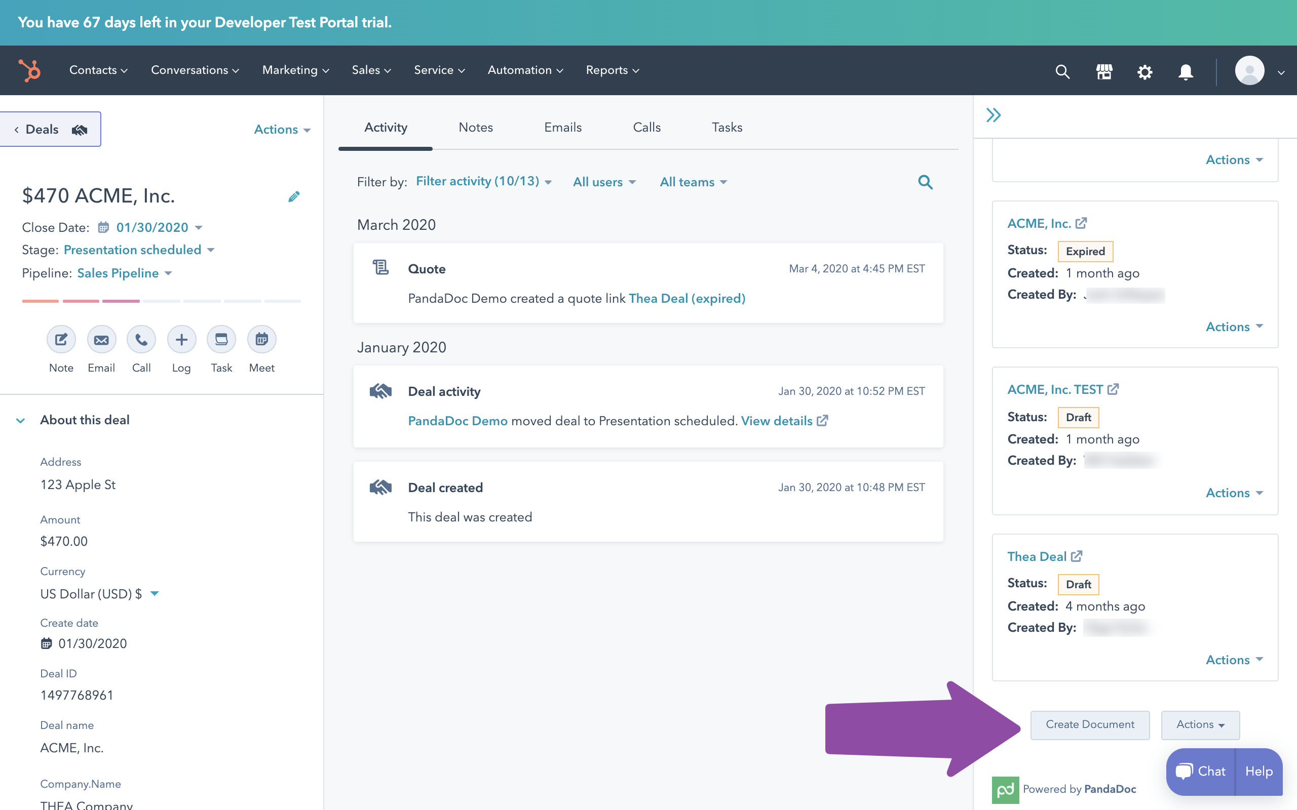 Come creare un documento dal record Deal in HubSpot