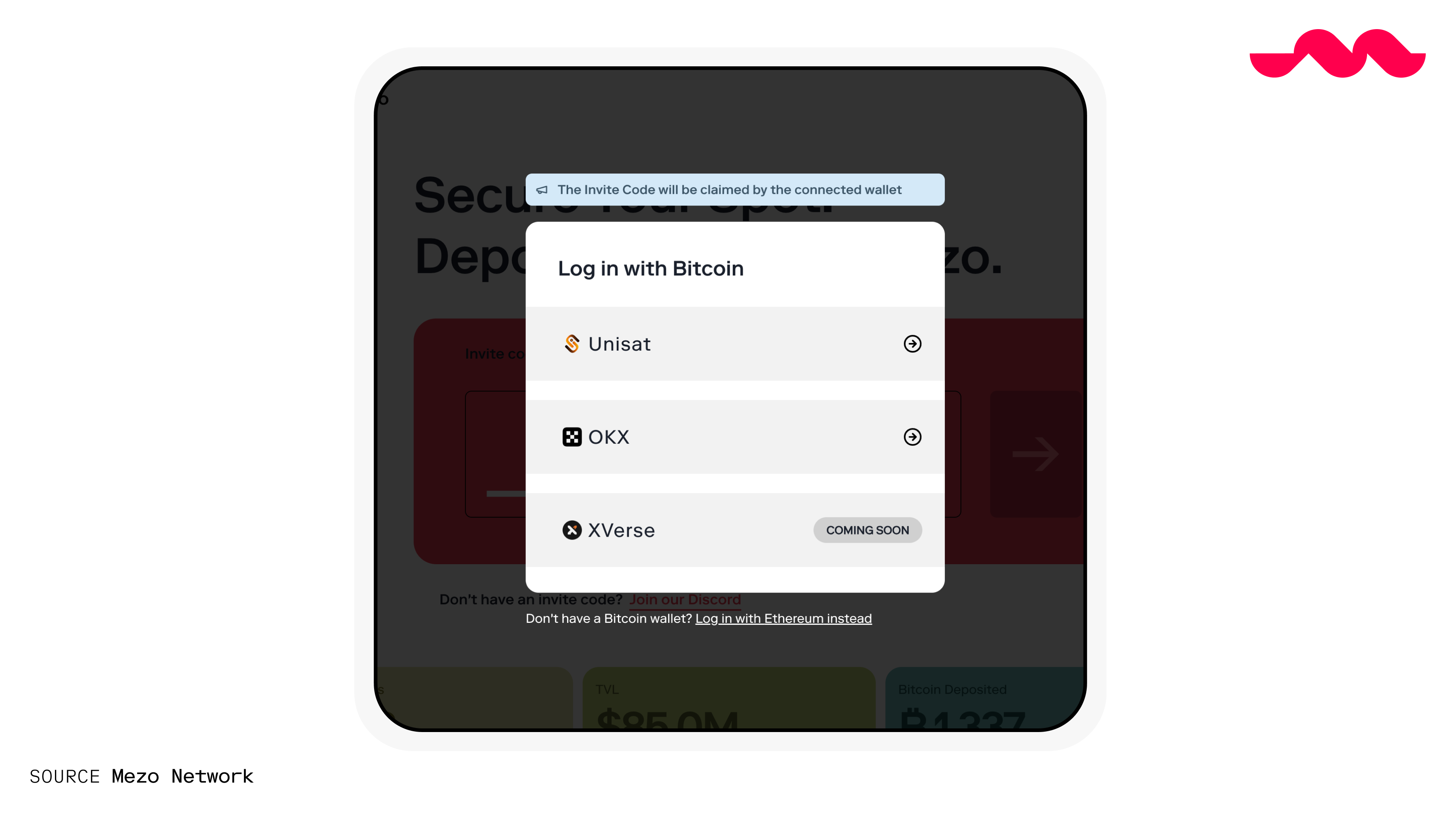 Log in with Bitcoin on Mezo