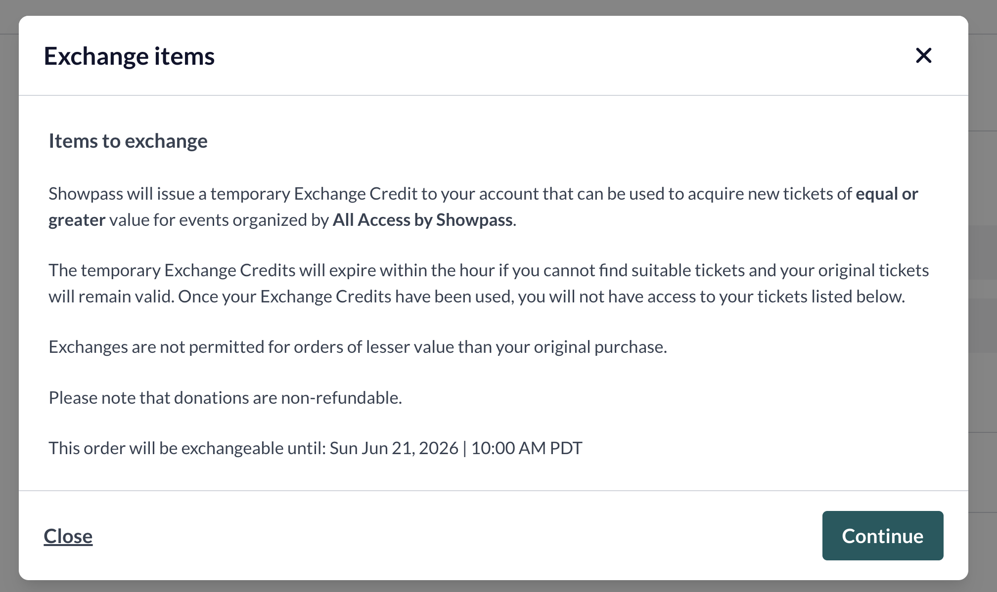 Exchange terms modal