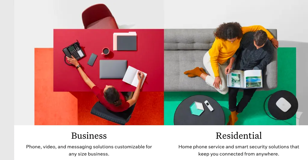 Ooma homepage has business and residential options