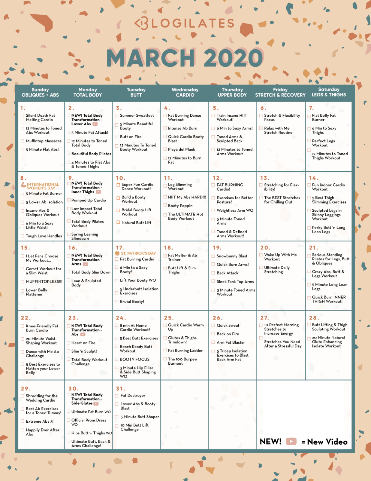 blogilates march 2021 calendar The Blogilates March 2020 Workout Calendar blogilates march 2021 calendar