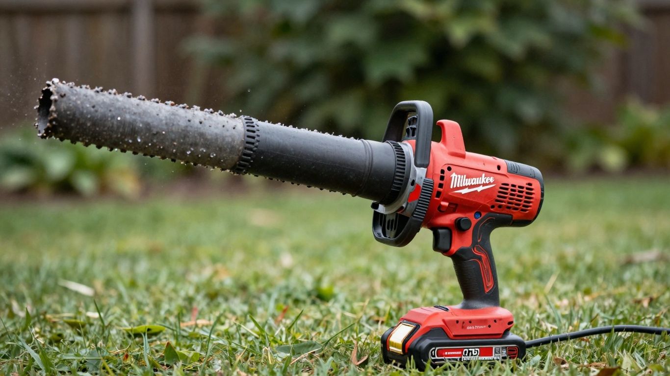 Milwaukee M18 leaf blower with battery pack.