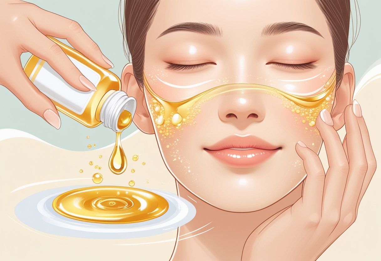 Close-up of a woman applying oil cleanser to her face, showing the oil dissolving impurities and makeup.