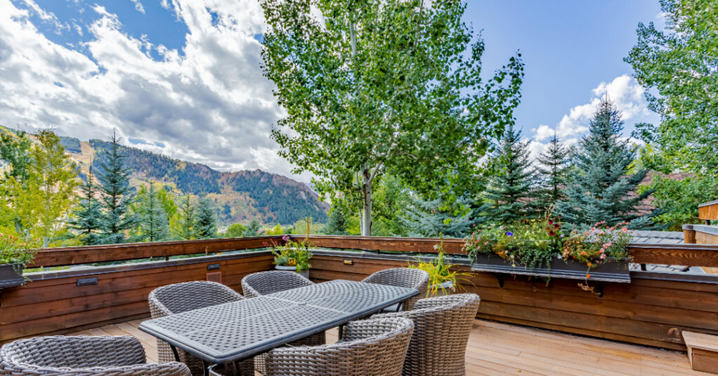 Patio overlooking Aspen Mountain in Aspen, Colorado