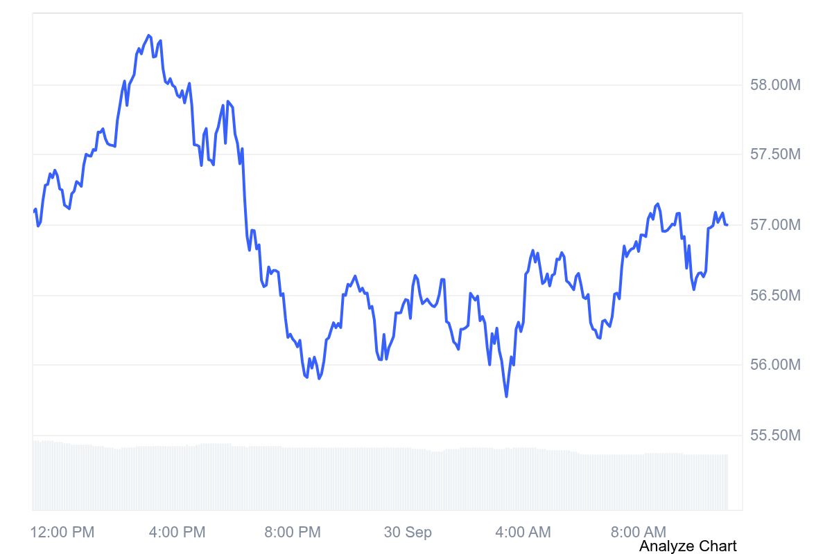 POLYX market cap 24-hour chart showing Polymesh market capitalization changes