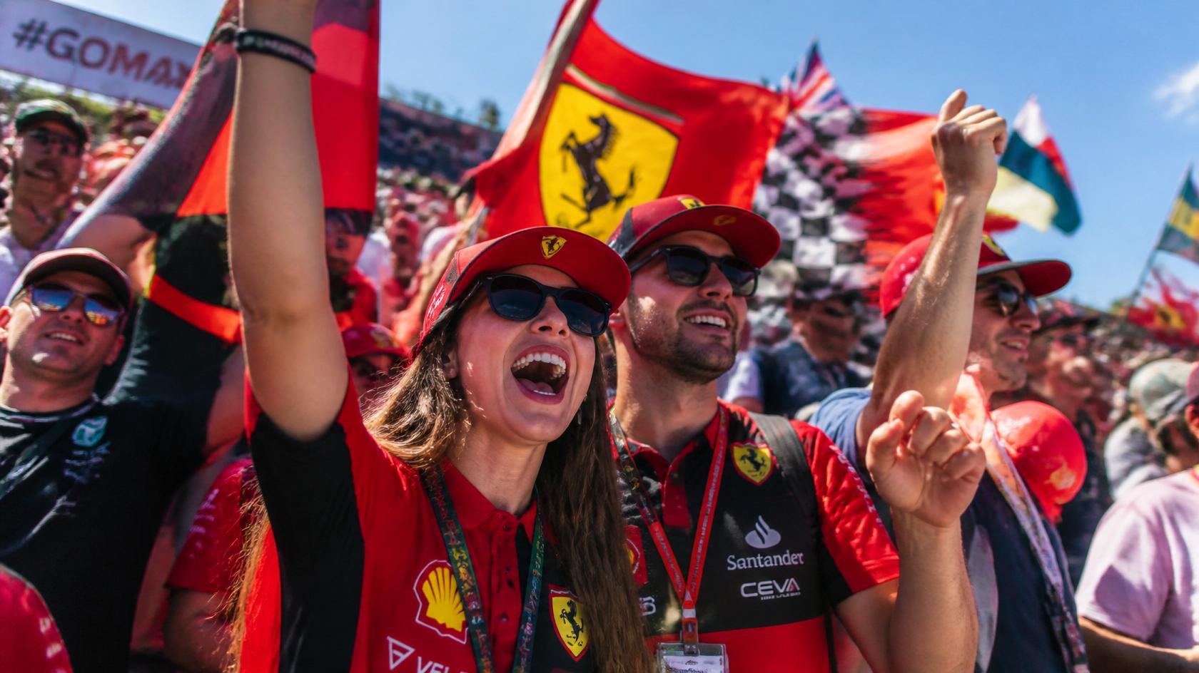 Fans celebrating at a Formula 1 race