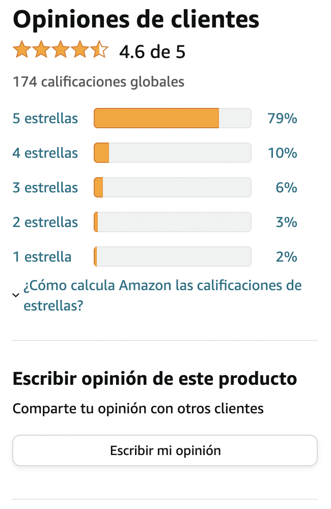 Ejemplo de puntuación y opiniones de Amazon.