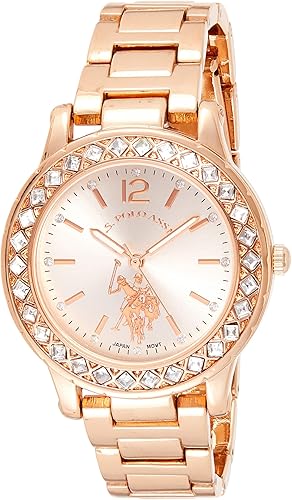 U.S. Polo Assn. Women's Rose Gold-Tone Watch – Elegant Crystal Bezel, Durable Bracelet, and Quartz Movement – Perfect for Everyday Style or Special Occasions