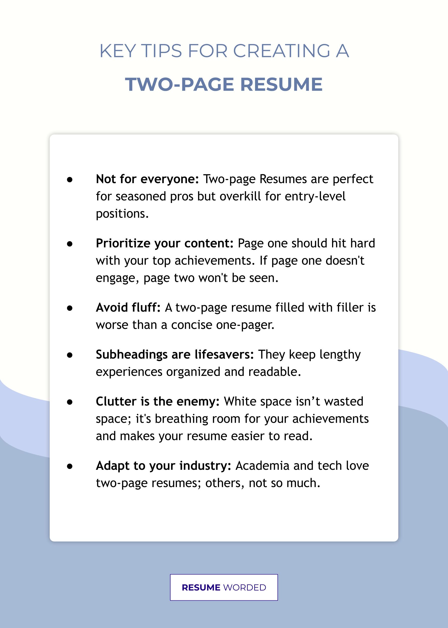 Key tips on creating and formatting a two-page resume