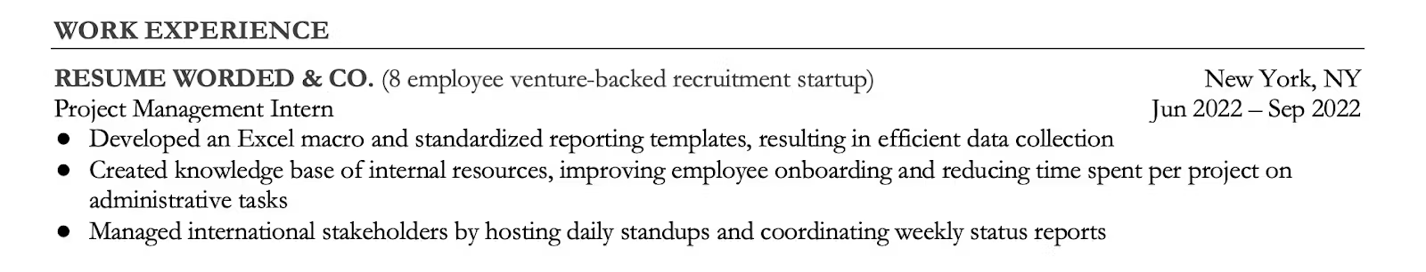 A poor resume example focusing on roles and responsibilities rather than quantifiable achievements.