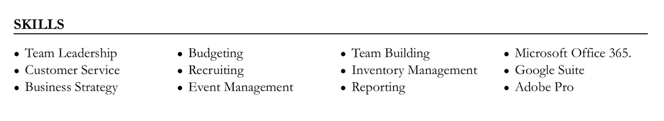 Use bullet points to quickly list hard skills on your resume