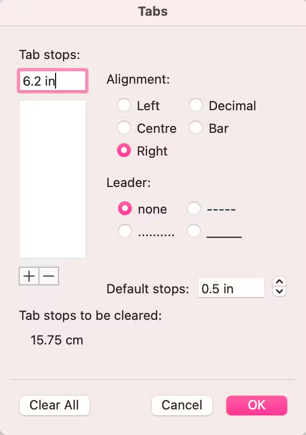 How to right-align dates on a Mac in Microsoft Word