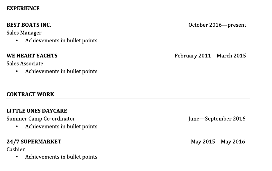 How to use a separate contract section on your resume to list all your contract work