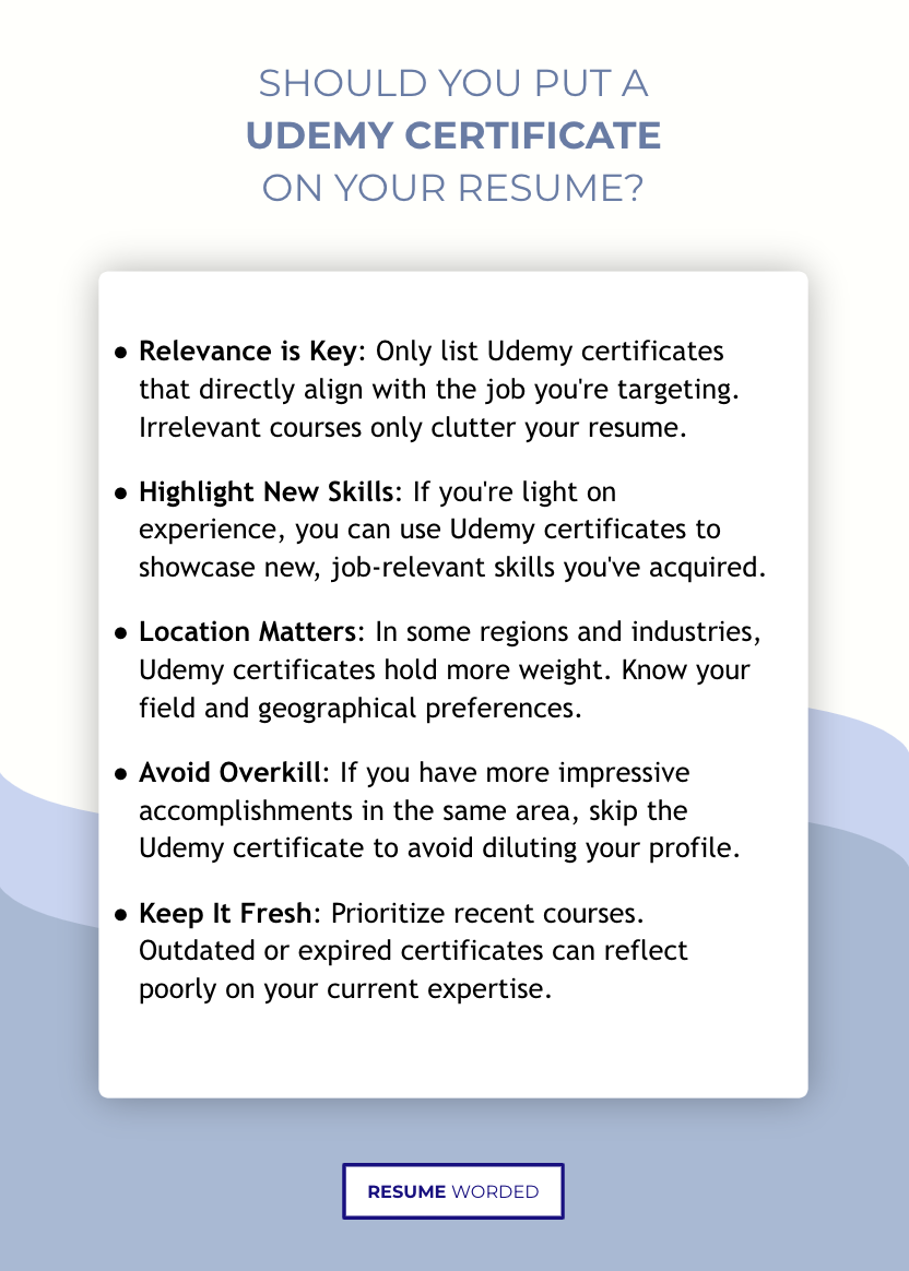 Key advice when deciding whether or not to include a Udemy certificate on your resume