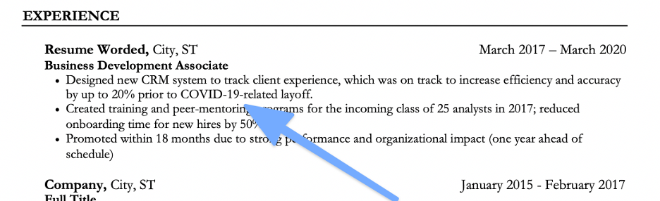 Example of how to include your reason for getting fired on your resume.