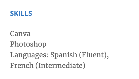 An example of how to show bilingualism on your resume in your ‘Skills’ section