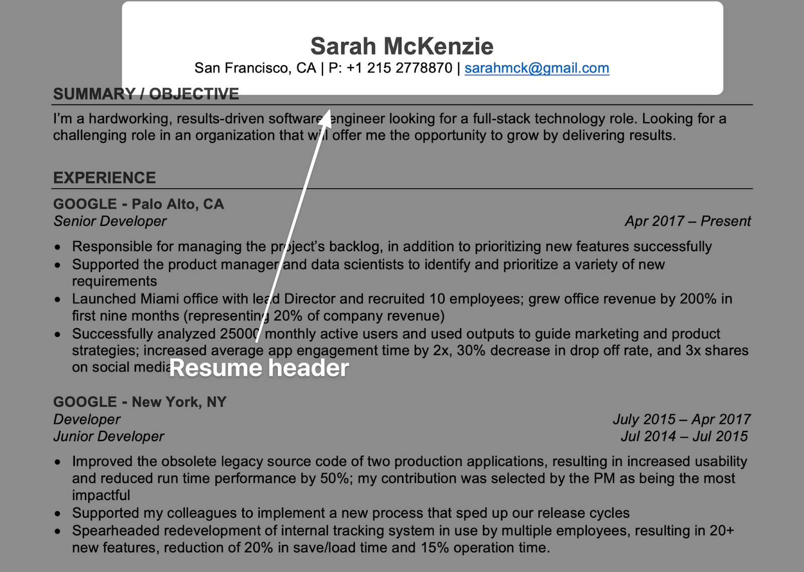 Where to include your address on your resume