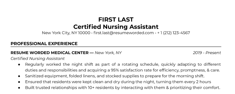 For roles like nursing where specific certifications are essential, it can be helpful to list your qualifications in your resume header.