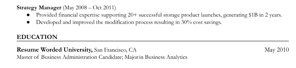 Resume section title for an education section