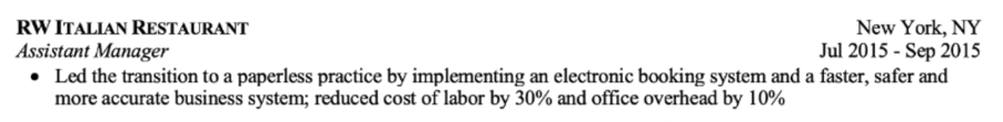 Use action verbs and hard numbers to emphasize sales experience from a part-time job