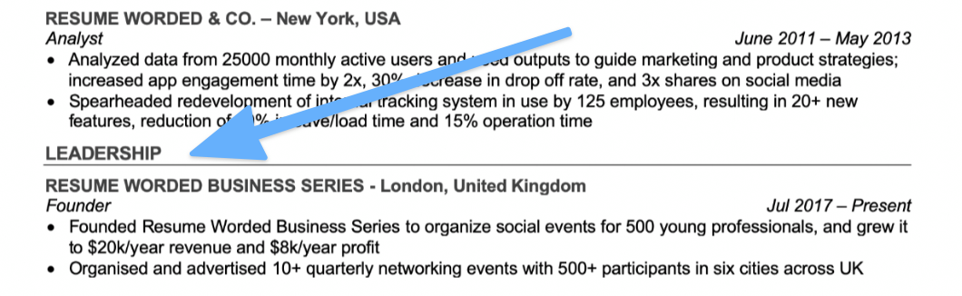 How to use a leadership-focused resume section title or heading