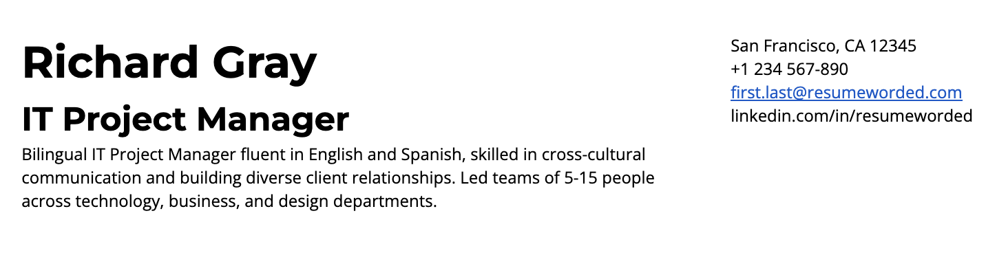 An examples of how to show bilingualism in your resume summary