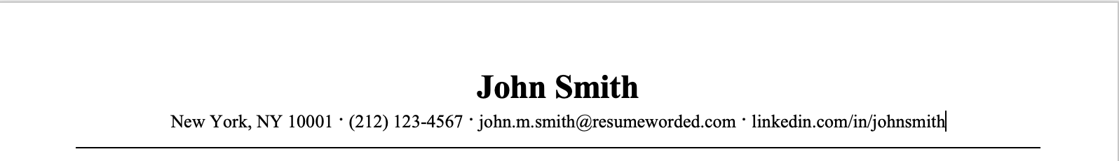 Example of how to link to social media in your resume header