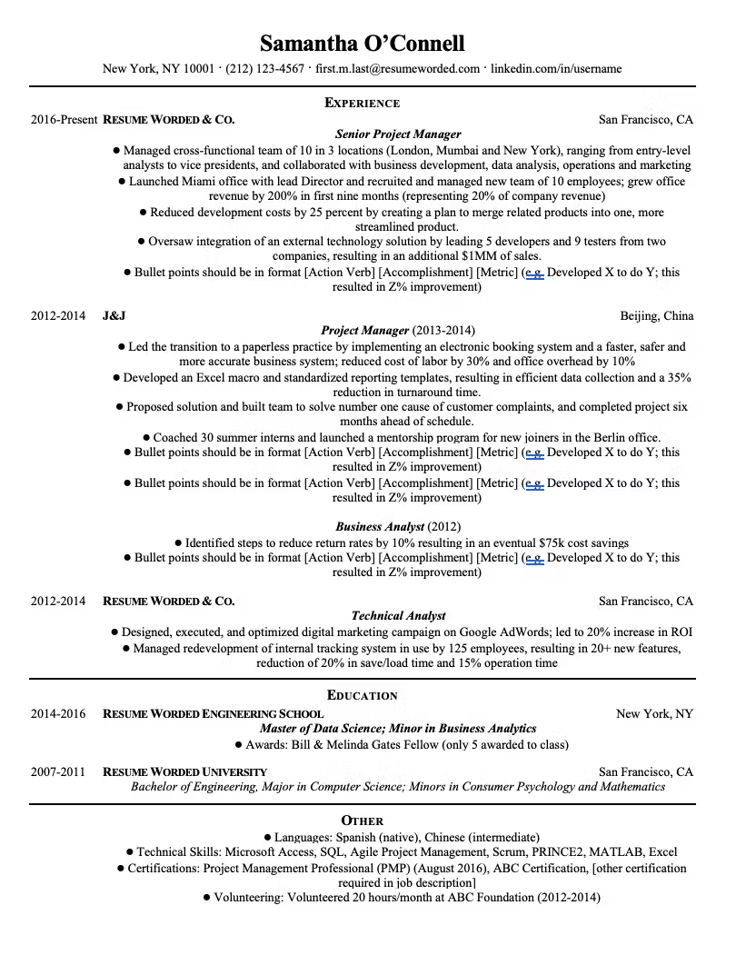 An example of a poorly formatted resume.