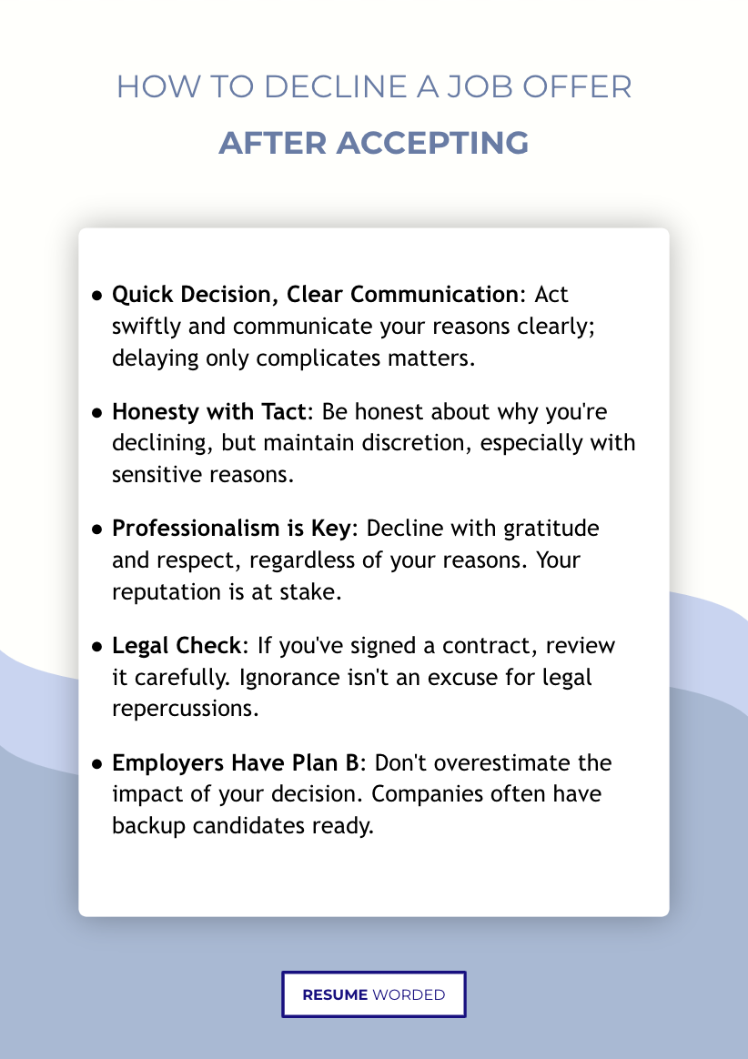 How to Decline a Job Offer After Accepting (With Examples)