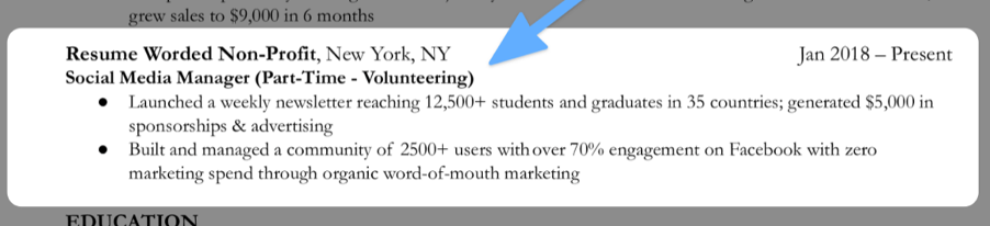 List volunteer work on your resume in the same way as traditional work experience