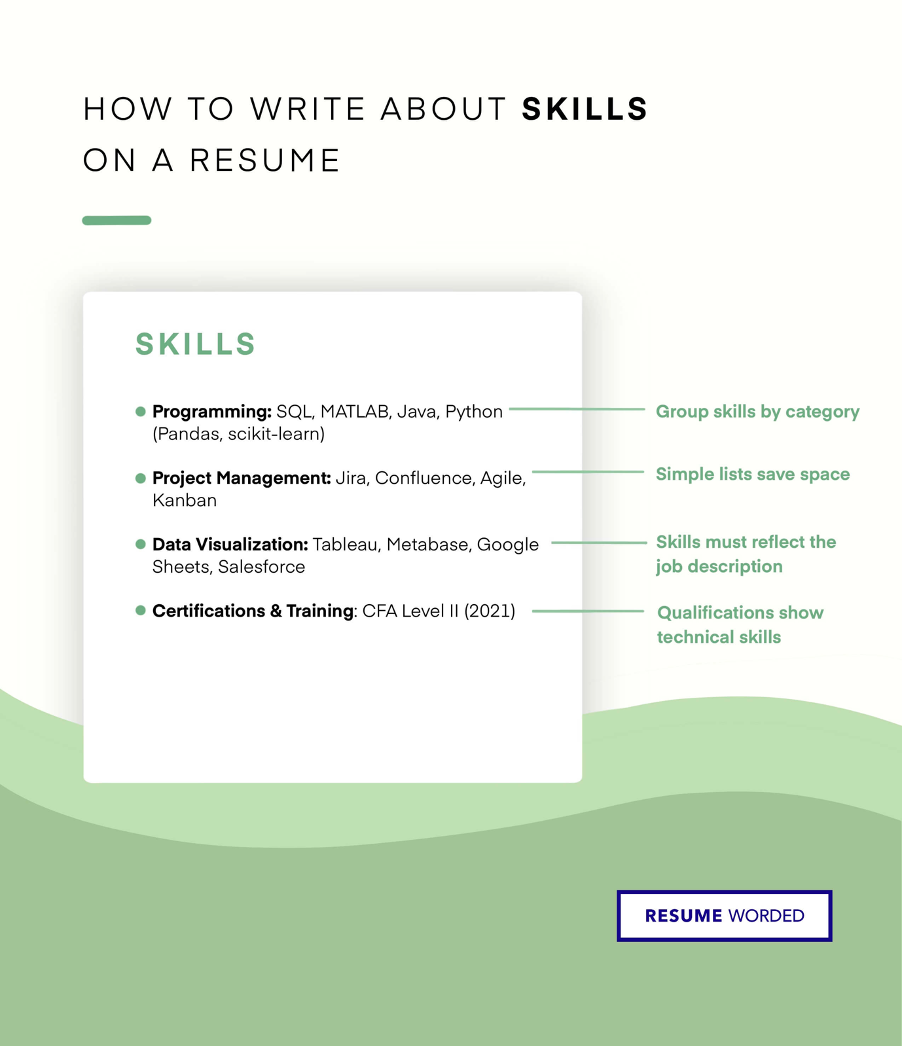 Example of how to organize skill categories on a resume