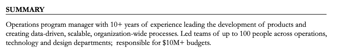 Emphasize leadership skills front and center with a resume summary