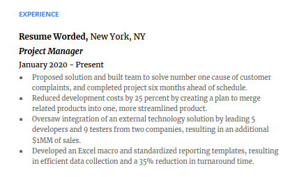 An example of quantified bullet points you can use on your resume