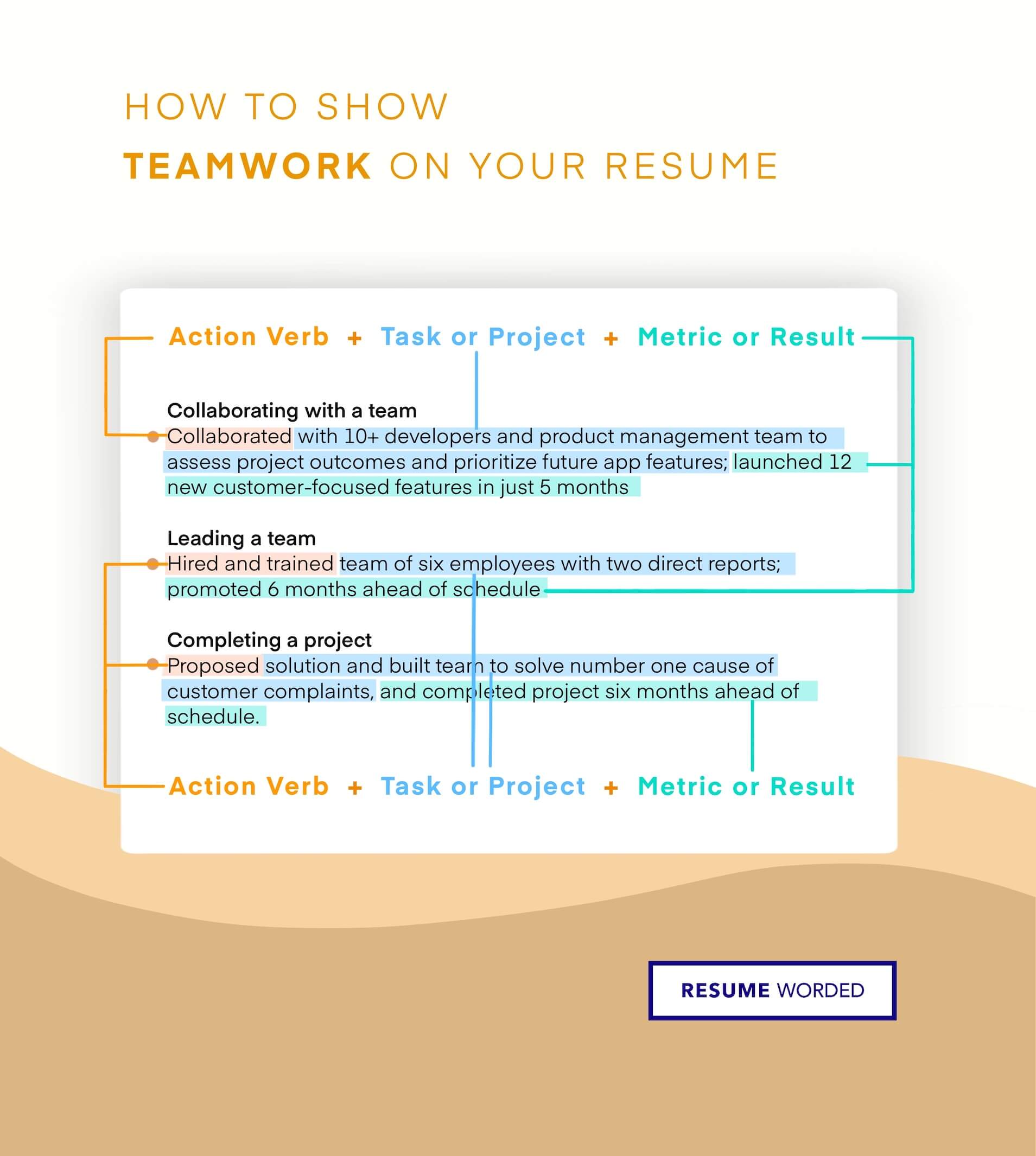 How to show teamwork on a resume, an infographic