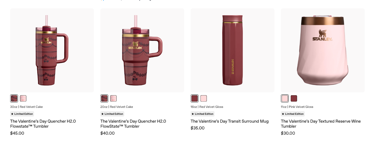 Stanley Tumbler Valentine's Day Colorways