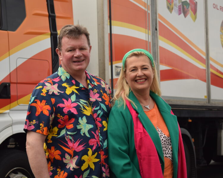 Douglas & Georgina Colbeck dressed in bright colours for Anaphylaxis Awareness Week 2025.