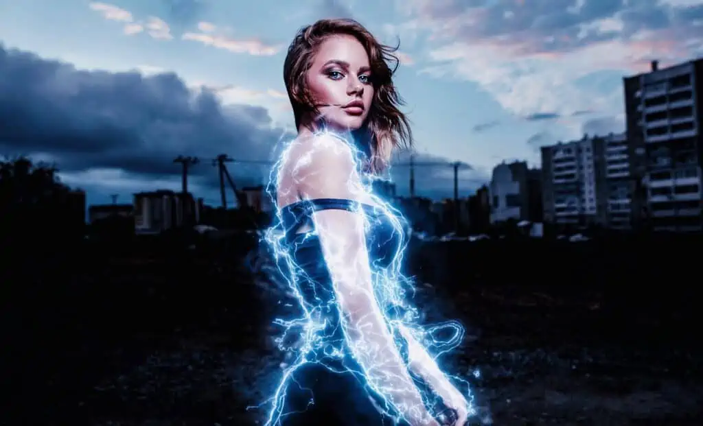 Style-woman. Dressing with style is having a superpower. In the picture, Blue electric power matches the blue eyes of the woman