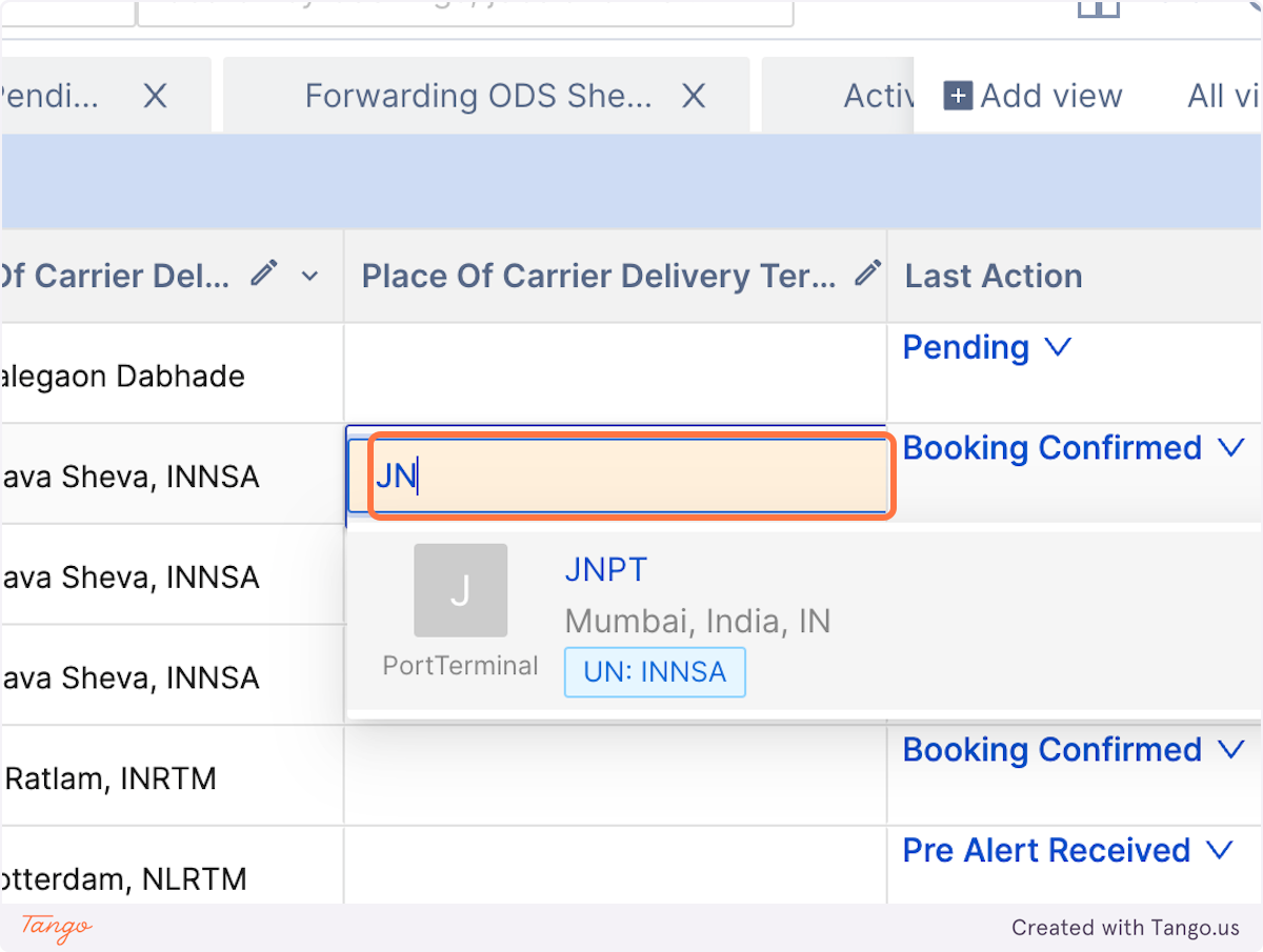 Here's another example of how you can update carrier delivery. Double click on the text field and start searching for terminal, here in this example we are looking up a terminal data. Select and hit enter to update. 
