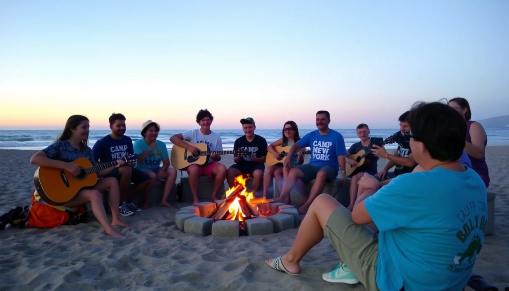 Camp New York alumni sunset gathering on a California beach