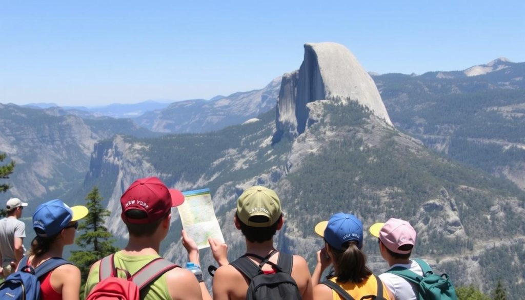 Yosemite National Park with hikers wearing Camp New York gear