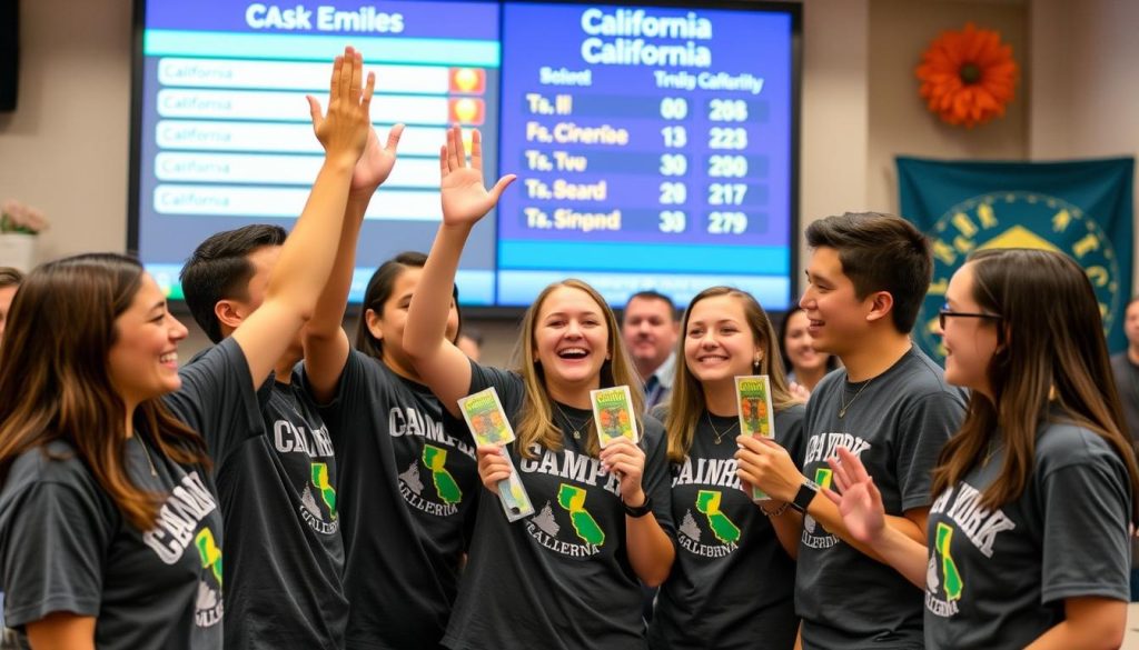 Camp New York alumni celebrating their California trivia knowledge