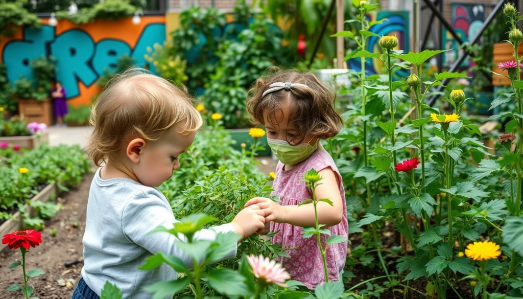 Toddler playing at the Children's Magical Garden in Lower East Side