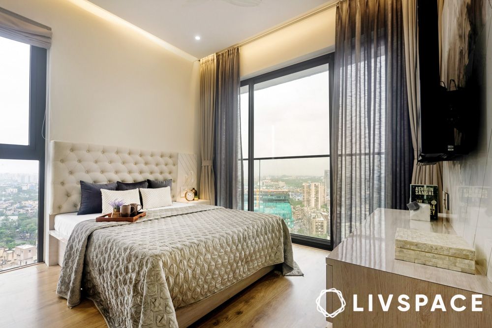 contemporary bedroom with textured bedding