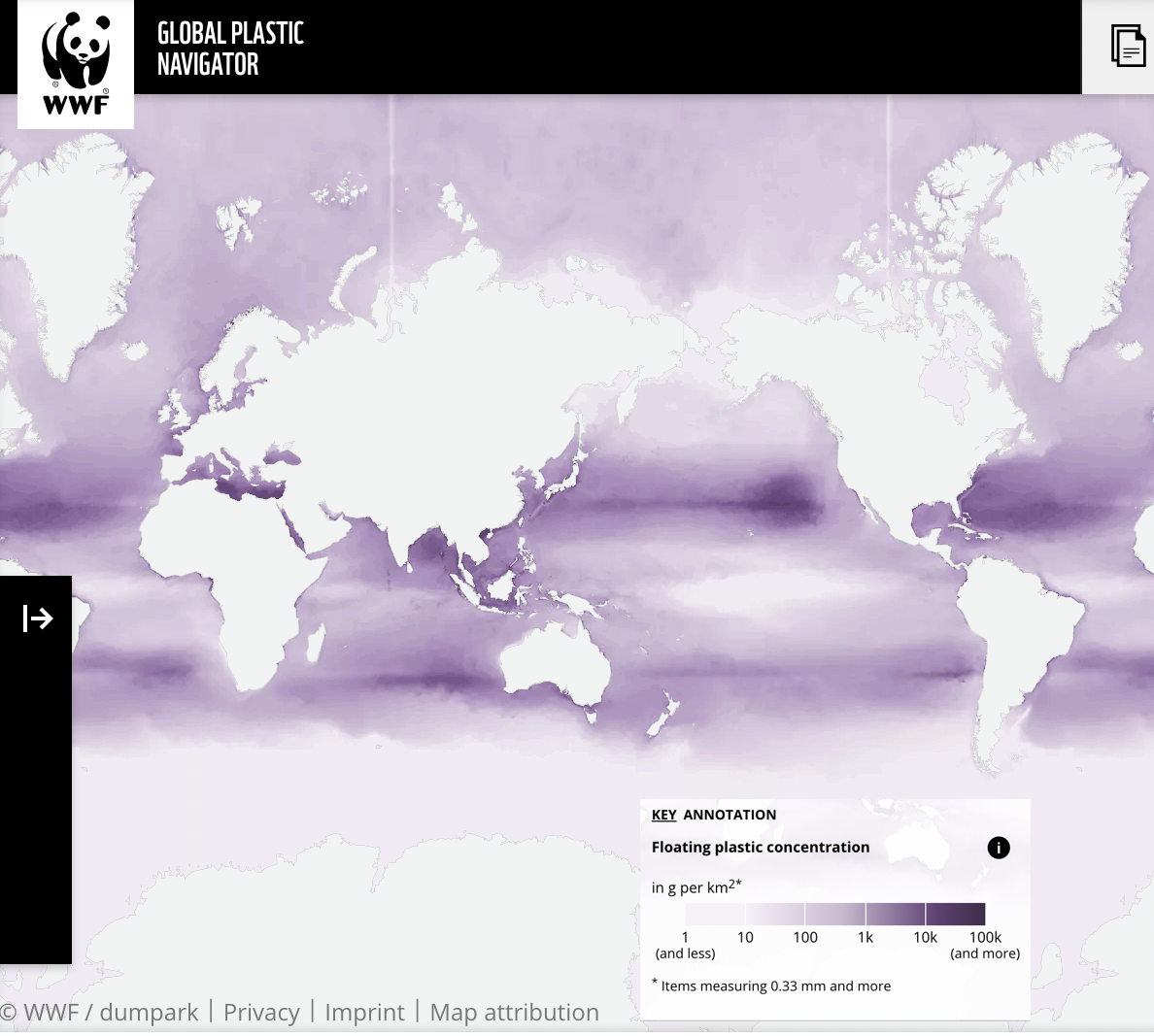 Floating Plastic concentration in the Oceans. Source: WWF
